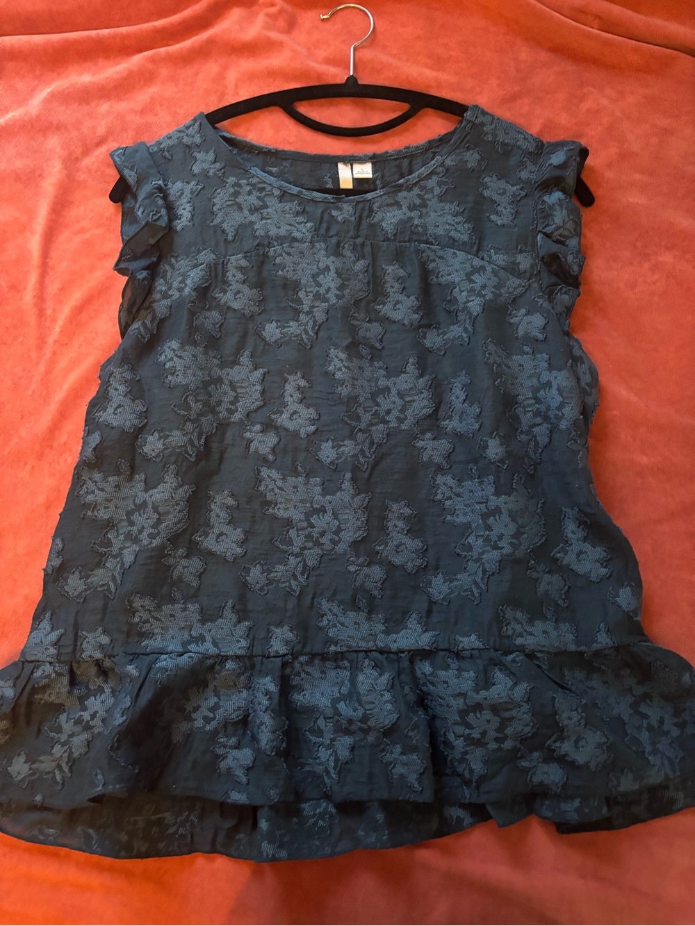 LC Lauren Conrad Navy Textured Floral Blouse